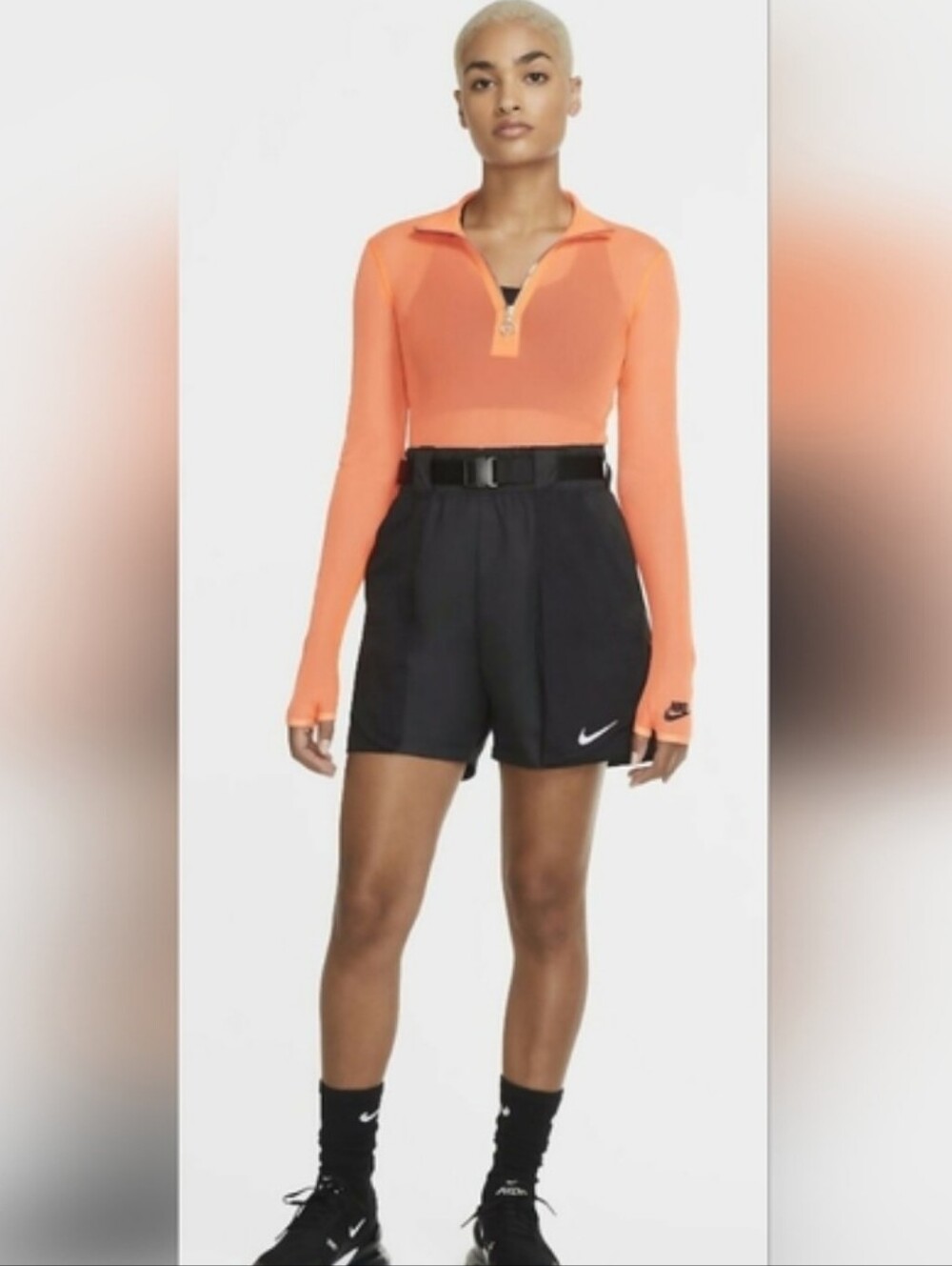 Nike Sportswear Icon Clash Mesh Bodysuit Orange Sheer 1/4 Zip Medium